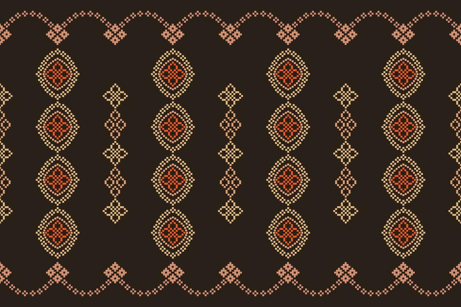 etnisk geometrisk tyg mönster korsa stitch.ikat broderi etnisk orientalisk pixel mönster brun bakgrund. abstrakt, vektor, illustration. textur, kläder, ram, dekoration, motiv, siden tapet. vektor