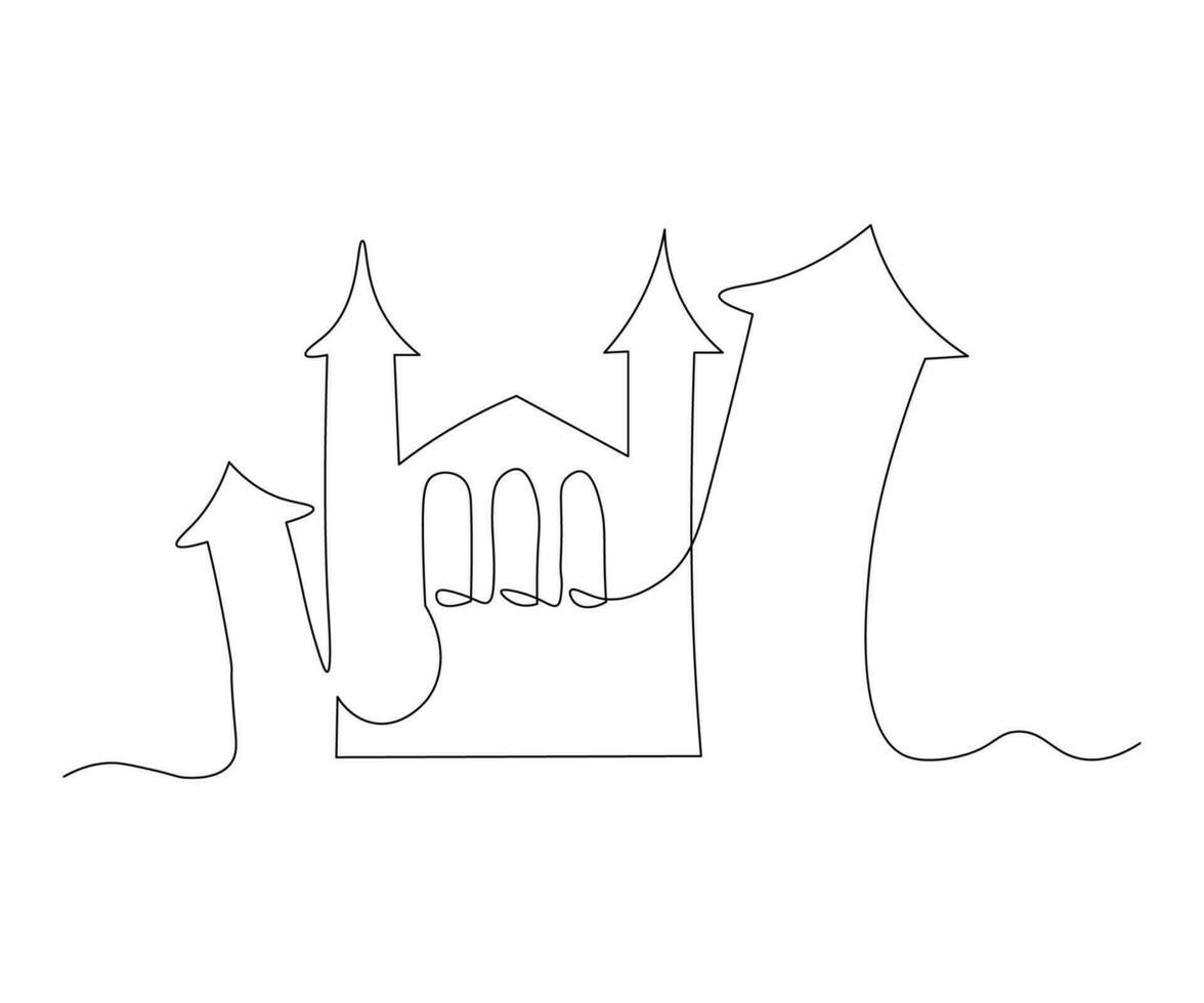 abstrakt häxa slott för halloween kontinuerlig teckning i ett linje vektor