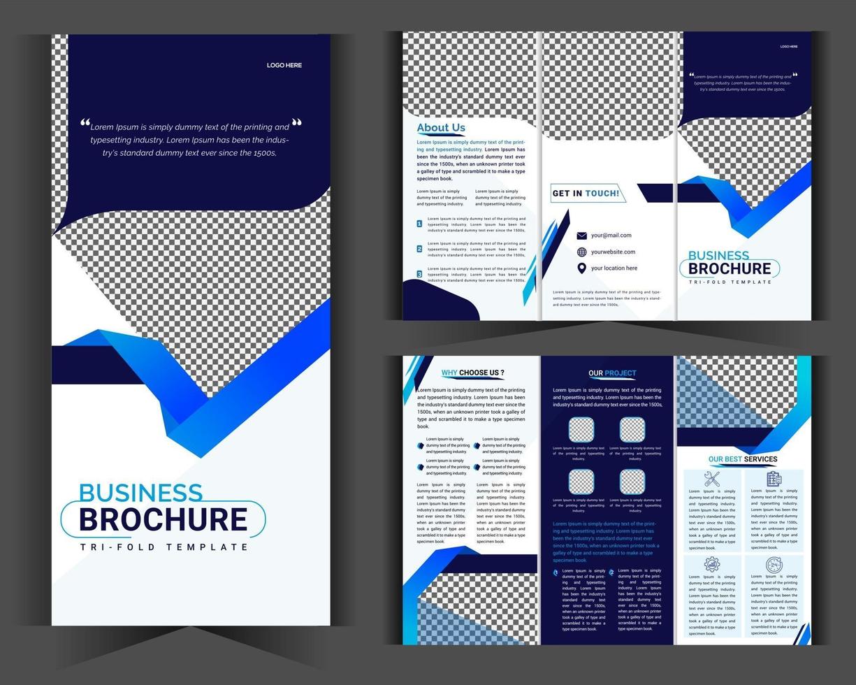 trippel broschyr affärsmall design och modern kreativ profil blå gradient former. eps vektor