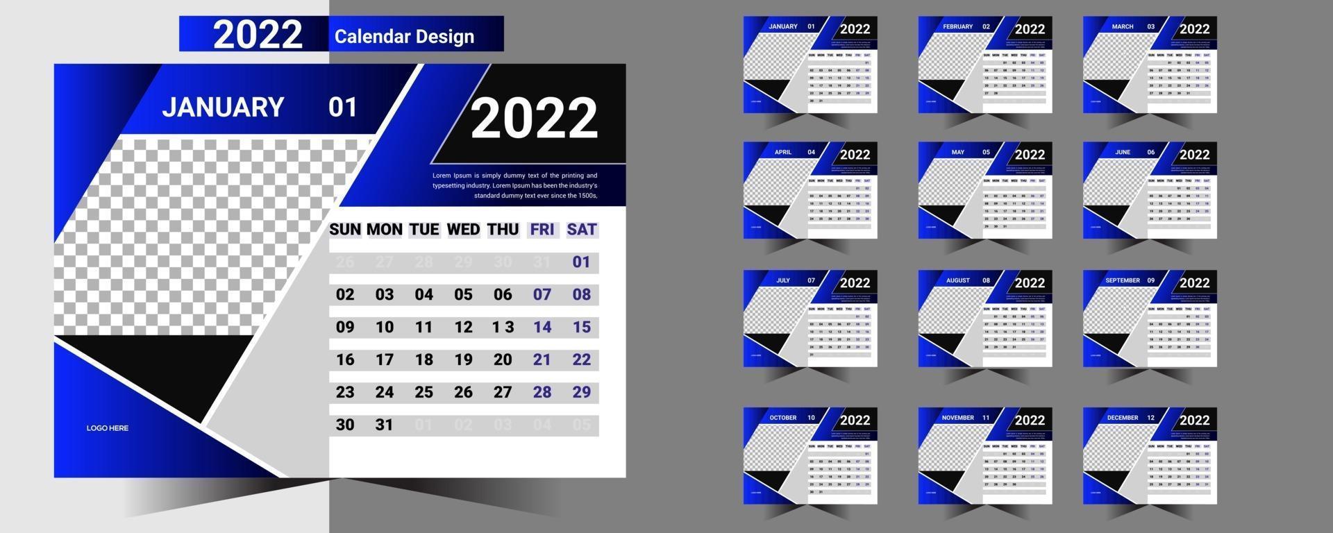 Tischkalendervorlage für das neue Jahr 2022 Corporate Business Company modern mit kreativem Design vektor