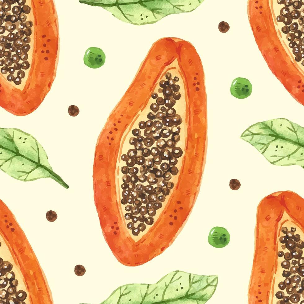 papaya akvarell sömlös mönster textur tropisk sommar illustration förpackning design omslagspapper lätt att ändra bakgrund vektor