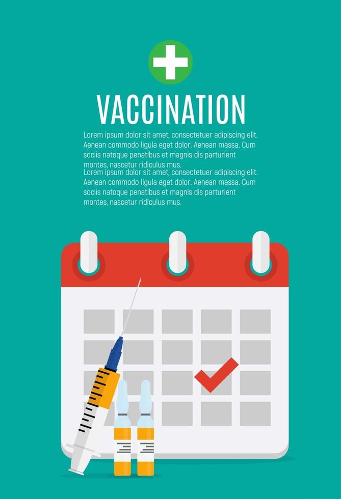 vaccinationskoncept platt bakgrund. medicinsk medvetenhet influensa, polio influensa affisch. vektor illustration