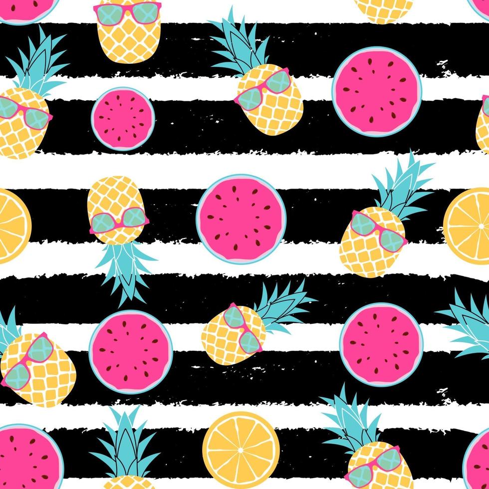 tropische Fruchtananas, Wassermelone und orange nahtloses Musterhintergrunddesign. Vektor-Illustration vektor