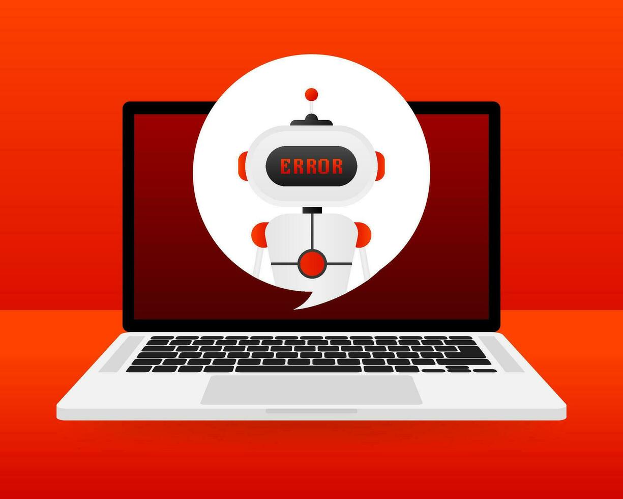 Error Chatbot Glyphe Symbol. Silhouette Symbol. Talkbot mit Error im Rede Blase. Error bot. künstlich Intelligenz vektor