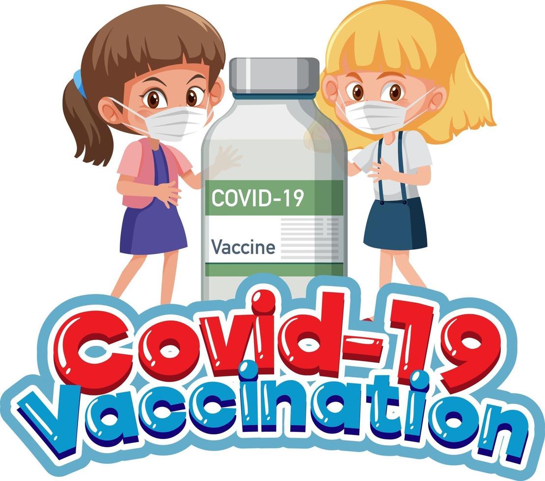 covid-19 vaccinationsfont med barn och covid-19 vaccinflaska vektor