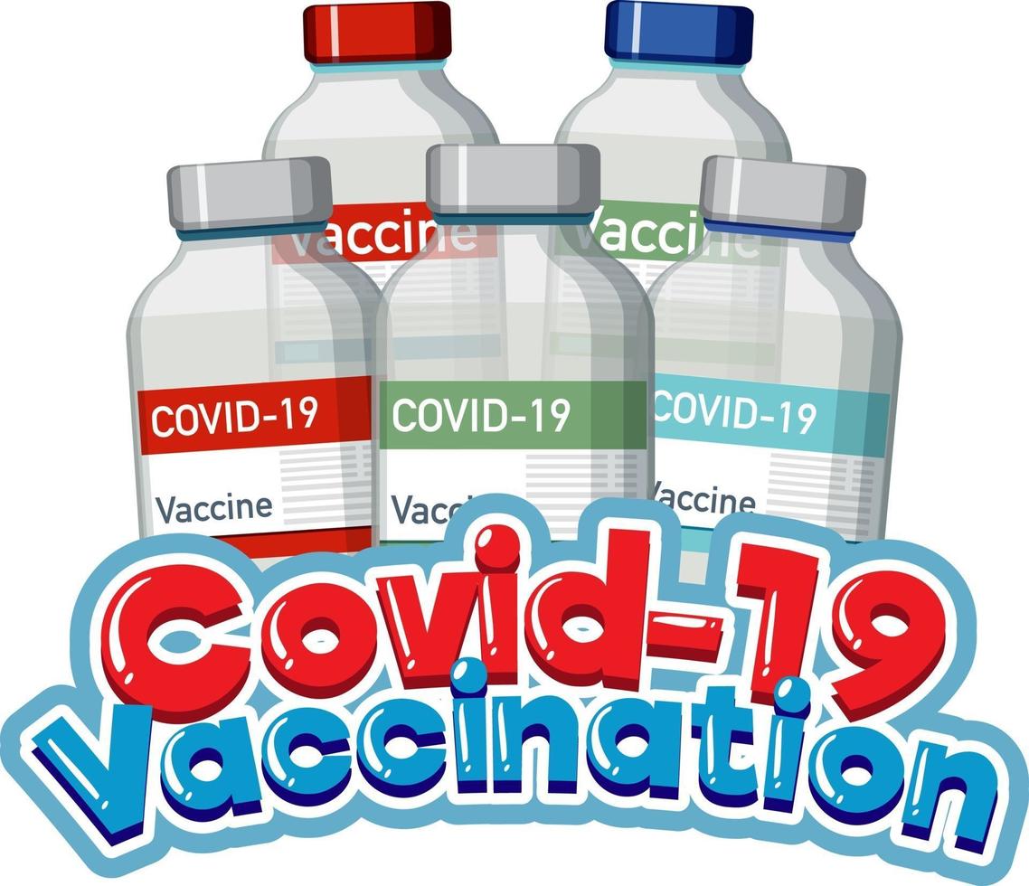 covid-19 vaccinationsbanner med många vaccinflaskor vektor