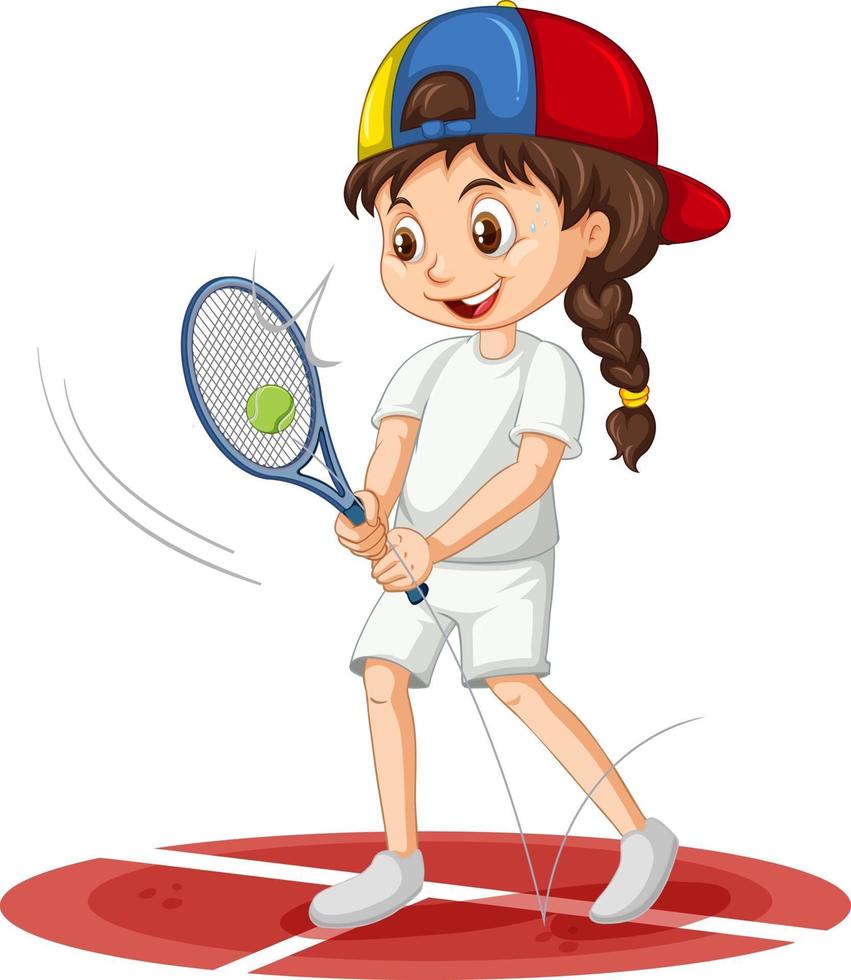 söt tjej som spelar tennis seriefigur isolerad vektor