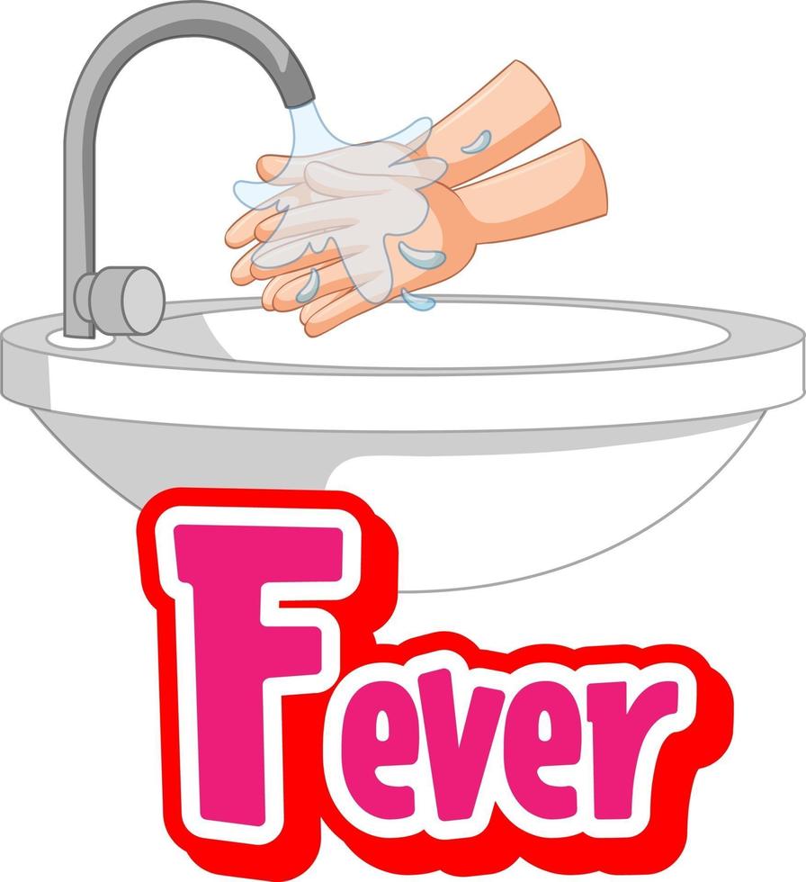 feber teckensnittsdesign med tvätt av händerna vid vattentanken vektor