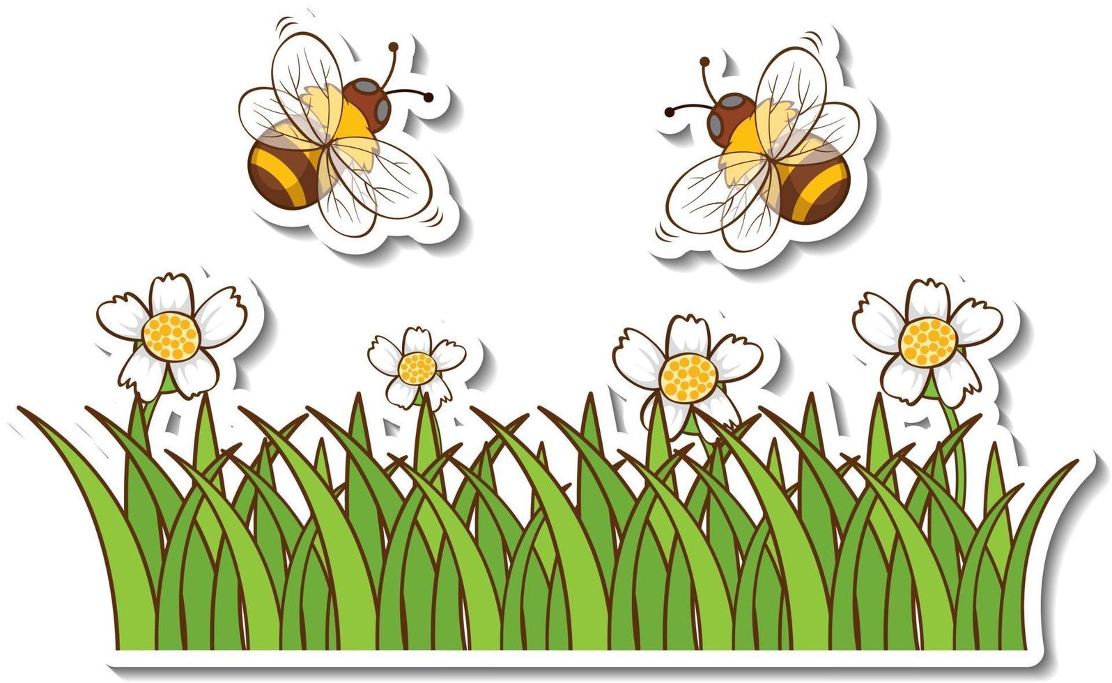 viele Honigbienen, die über Grasfeld fliegen Sticker vektor