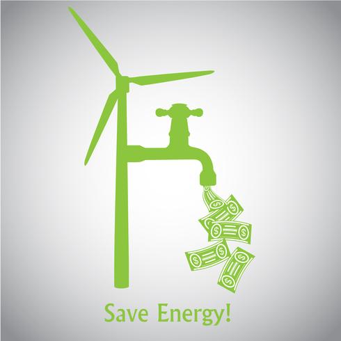 Energie sparen! Windkraftanlage und Geld vektor