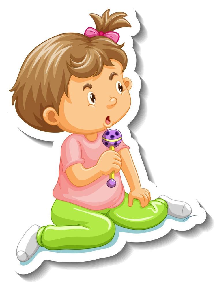 Aufklebervorlage mit einem kleinen Mädchen Cartoon-Figur isoliert vektor