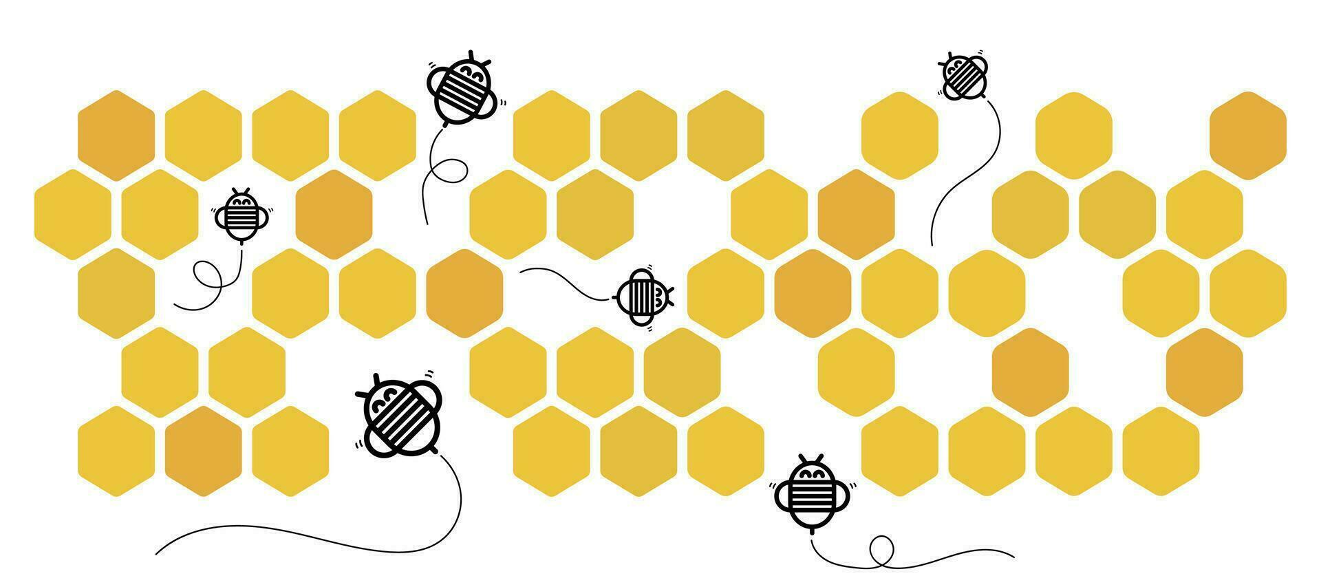 Hexagon Biene Bienenstock Kunst Design, Bienenwabe Gelb Muster Vektor Illustration.