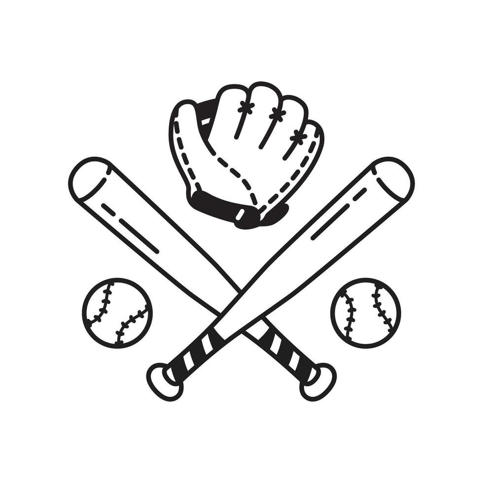 Baseball Ball Symbol Vektor Baseball Schläger Handschuh Sport Symbol Illustration Gekritzel