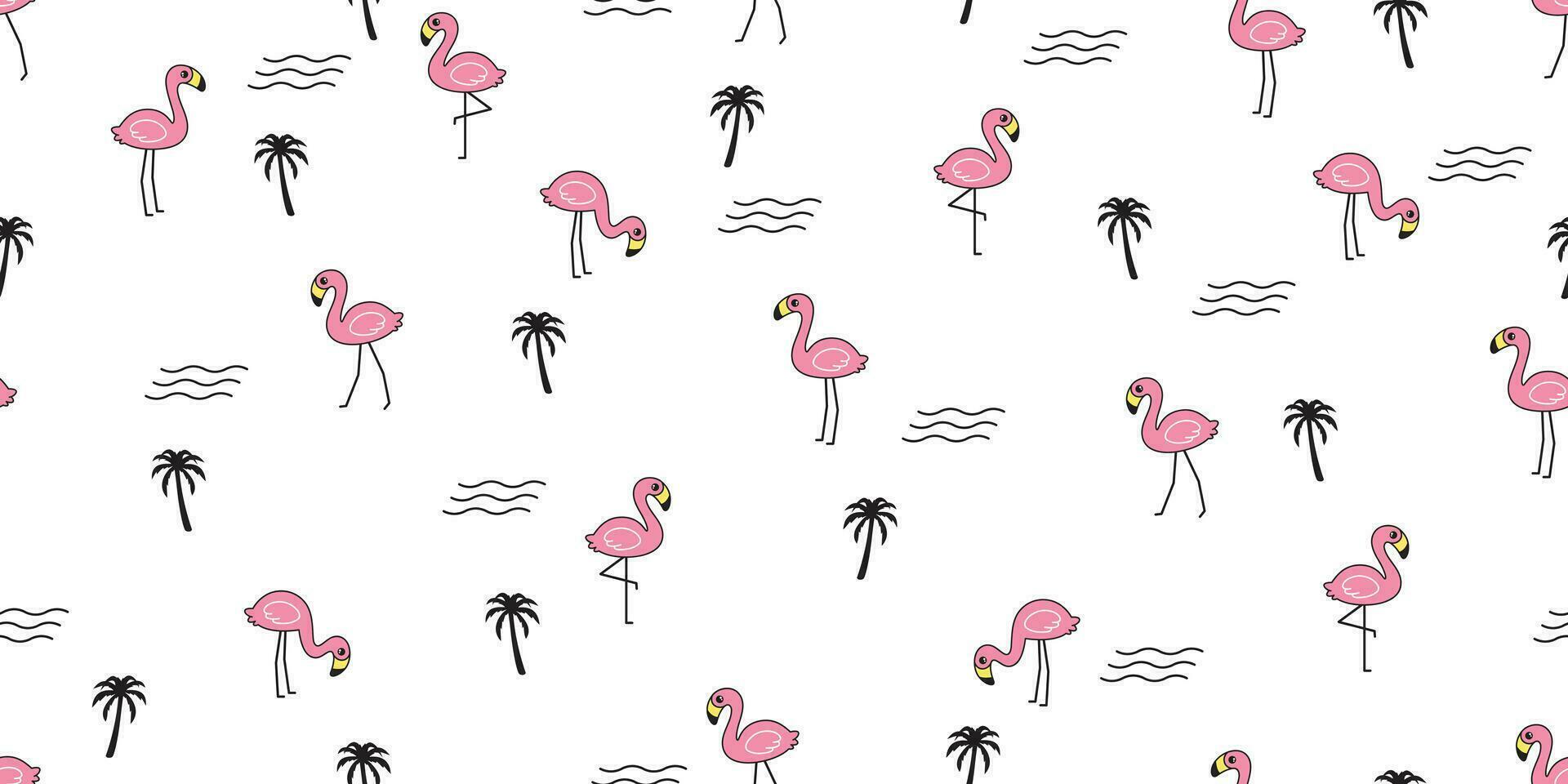 flamingo sömlös mönster vektor rosa flamingos handflatan träd tecknad serie karaktär djur- exotisk scarf isolerat upprepa tapet bricka bakgrund illustration