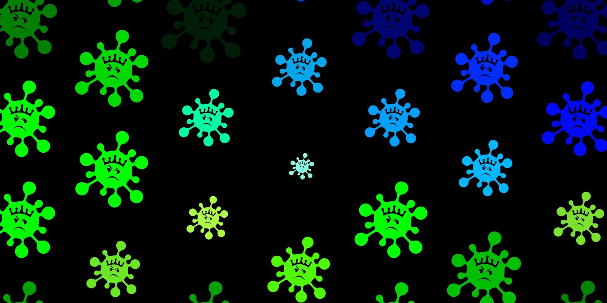 dunkelblauer, grüner Vektorhintergrund mit covid-19 Symbolen. vektor