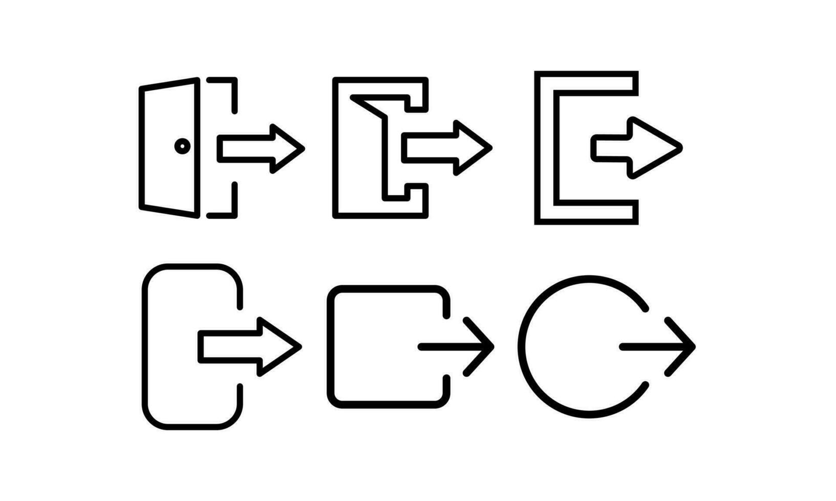 Ausloggen Symbol, Ausfahrt das Tür, hör auf Symbol.isoliert auf Weiß Hintergrund, Symbol Satz. vektor