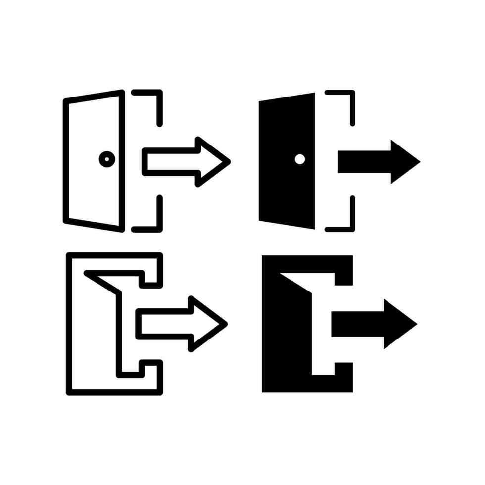 logga ut ikoner. uppsättning av tecken ut, tecken i vektor , stänga dörr symbol. utgång pil, vektor ikon i trendig platt och linje stil isolerat på vit bakgrund, ikon uppsättning.