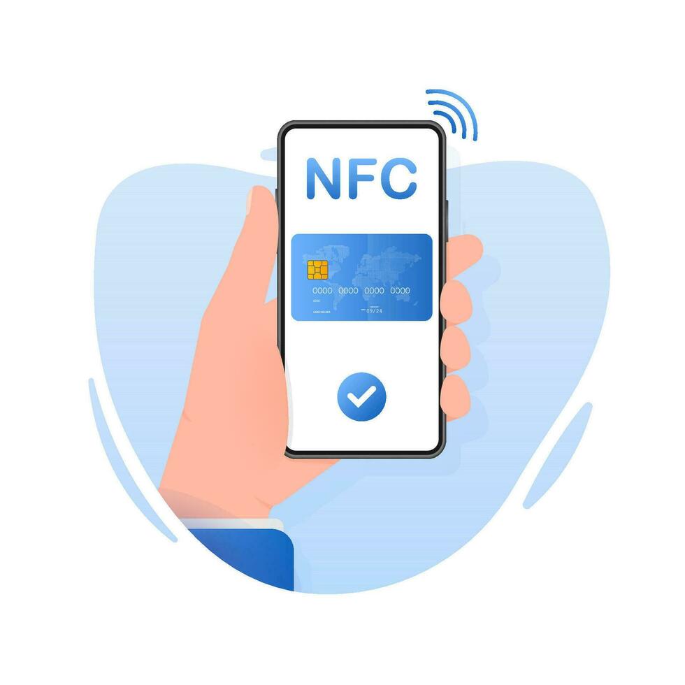 Illustration mit nfc Menschen zum Handy, Mobiltelefon App Design. verdienen Geld online. online Bankwesen vektor