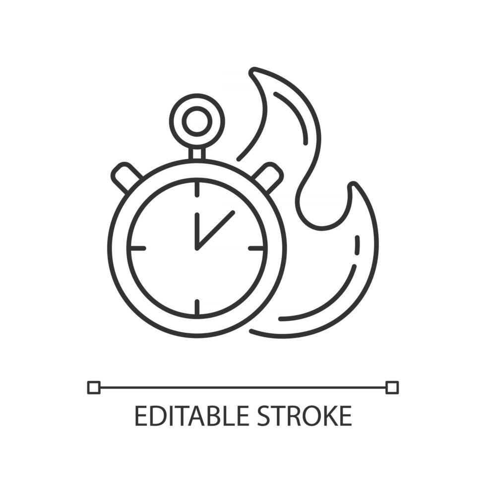 tidsgräns linjär ikon. snabb procedur. brådskande uppgift. timer med alarm. begränsat erbjudande. tunn linje anpassningsbar illustration. kontursymbol. vektor isolerade konturteckning. redigerbar stroke