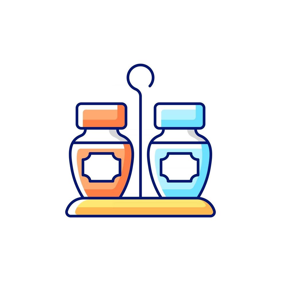 Gewürze setzen RGB-Farbsymbol. isolierte Vektor-Illustration. abgestimmte Gruppe von Containern. Küchenplatz zum Aufbewahren von Salz und Pfeffer. Geschirr für den Heimgebrauch einfache gefüllte Strichzeichnung. vektor