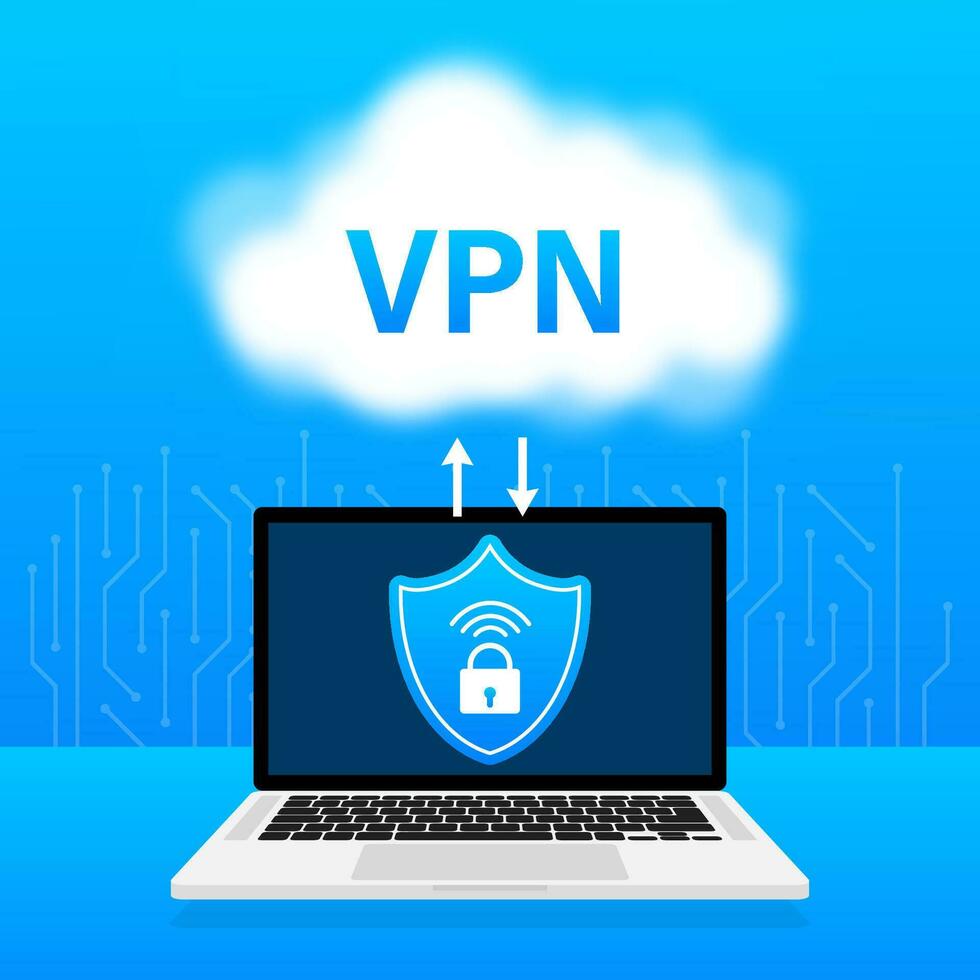 vpn eben Blau sichern Etikette auf Weiß Hintergrund. Vektor Illustration.