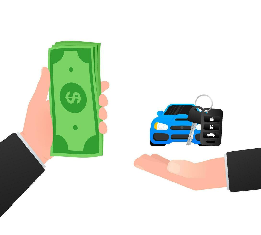 Kauf Auto und Verkauf. Angebot zu Austausch Auto zum Kasse Geld. Leasing und bezahlen Kredit. vektor