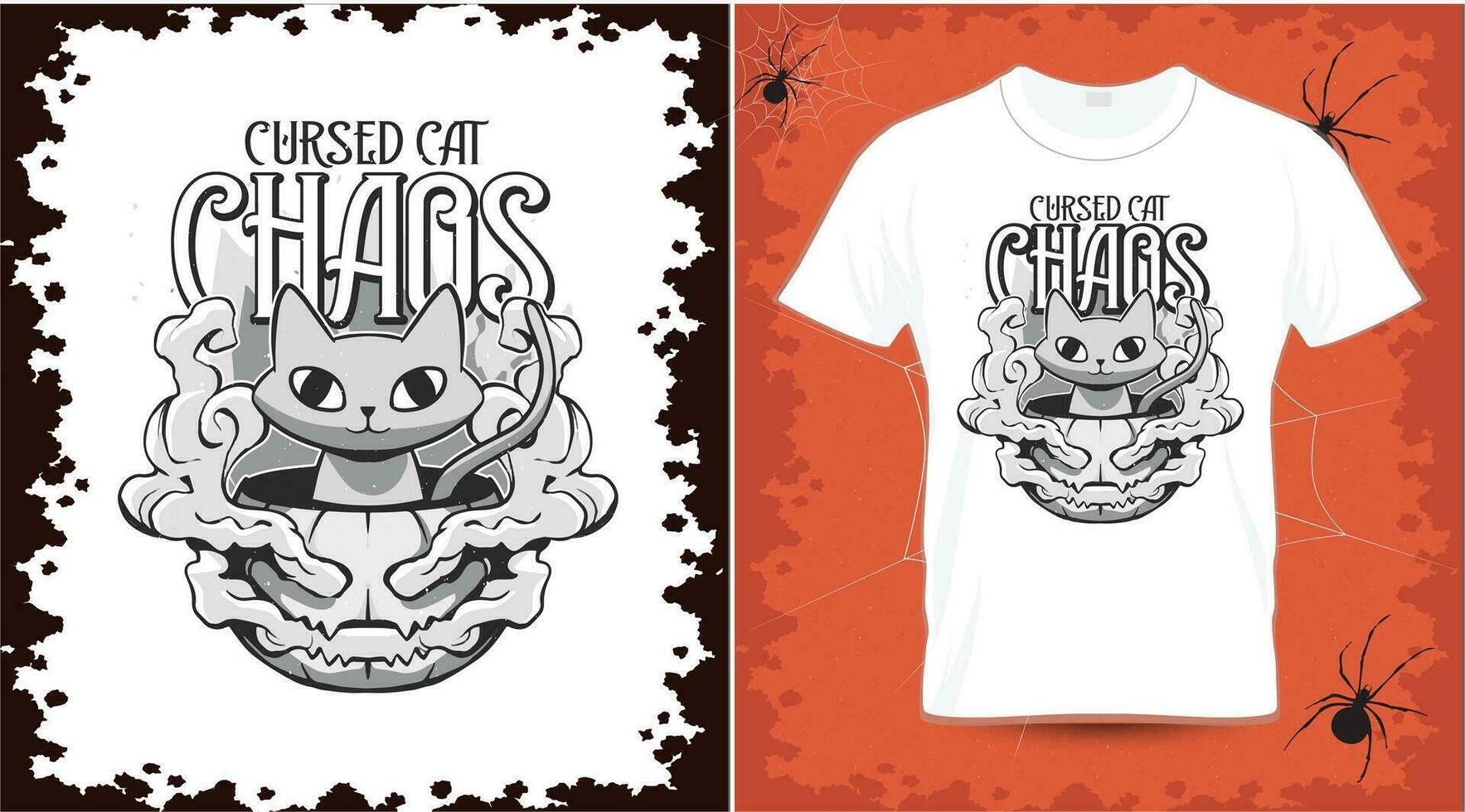 halloween förbannad katt kaos t-shirt vektor