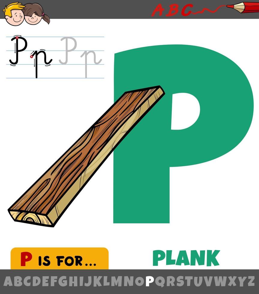 bokstaven p från alfabetet med tecknad plankobjekt vektor