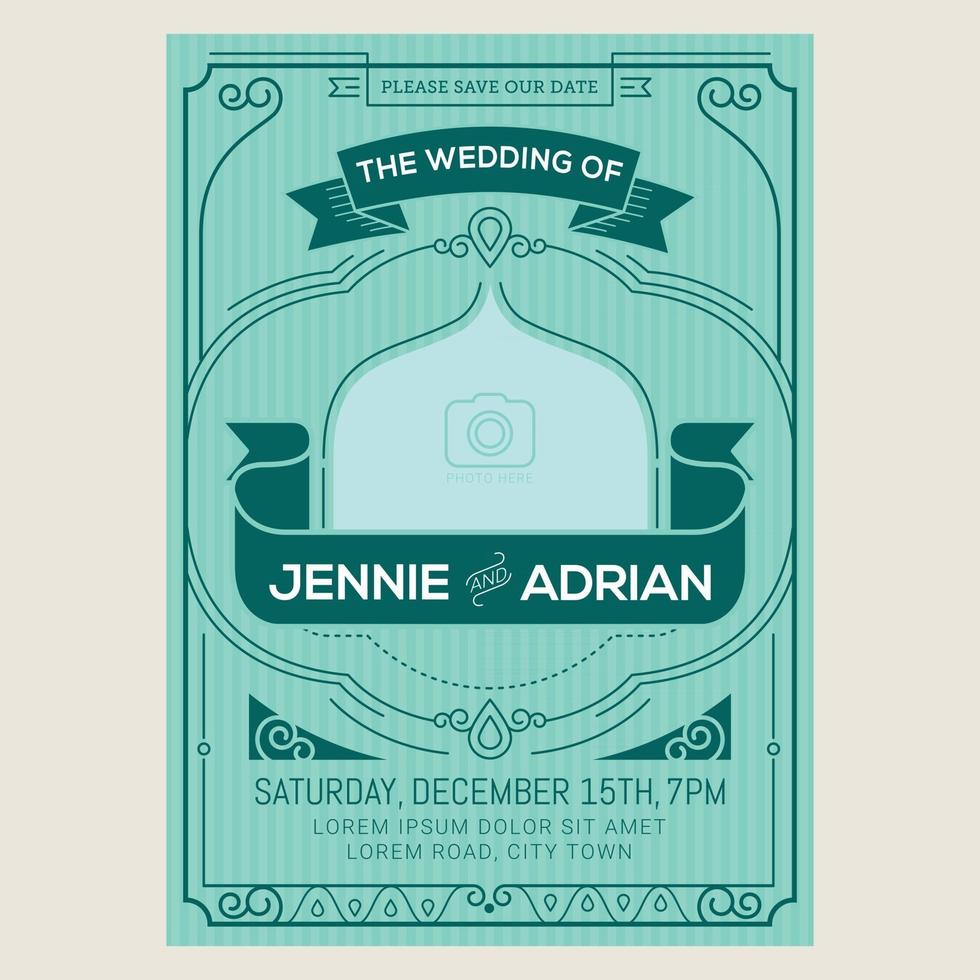 Hochzeitseinladungskarte im Vintage-Art-Deco-Stil vektor