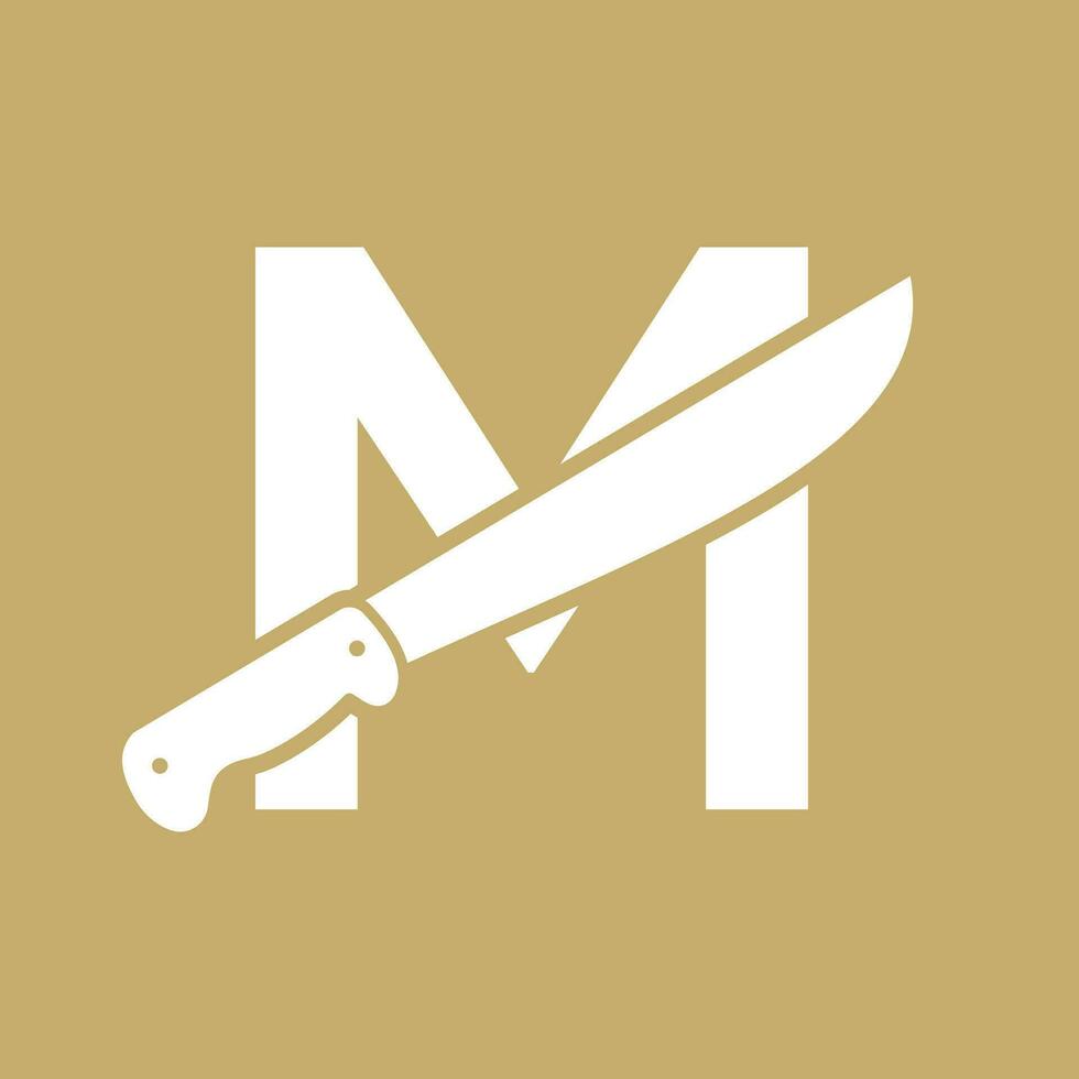 brev m kniv logotyp design vektor mall kniv symbol med alfabet