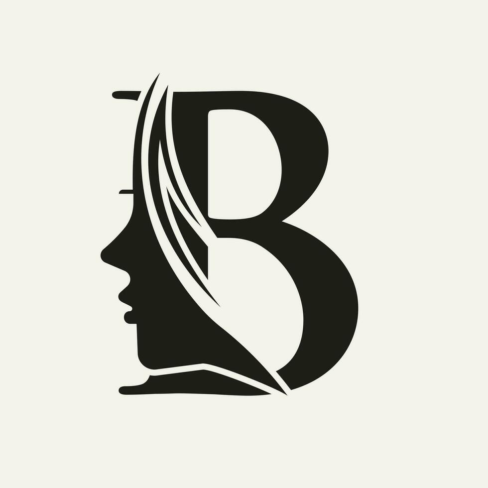 kvinna ansikte logotyp på brev b skönhet spa symbol med kvinna ansikte ikon vektor
