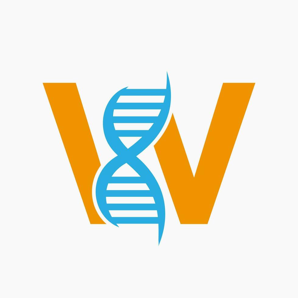 Brief w DNA Logo Design Konzept mit DNA Zelle Symbol. Gesundheit Pflege Symbol vektor