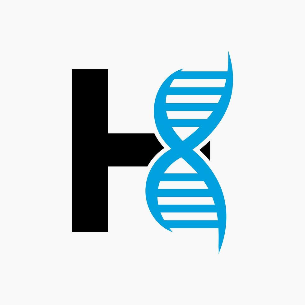 Brief h DNA Logo Design Konzept mit DNA Zelle Symbol. Gesundheit Pflege Symbol vektor