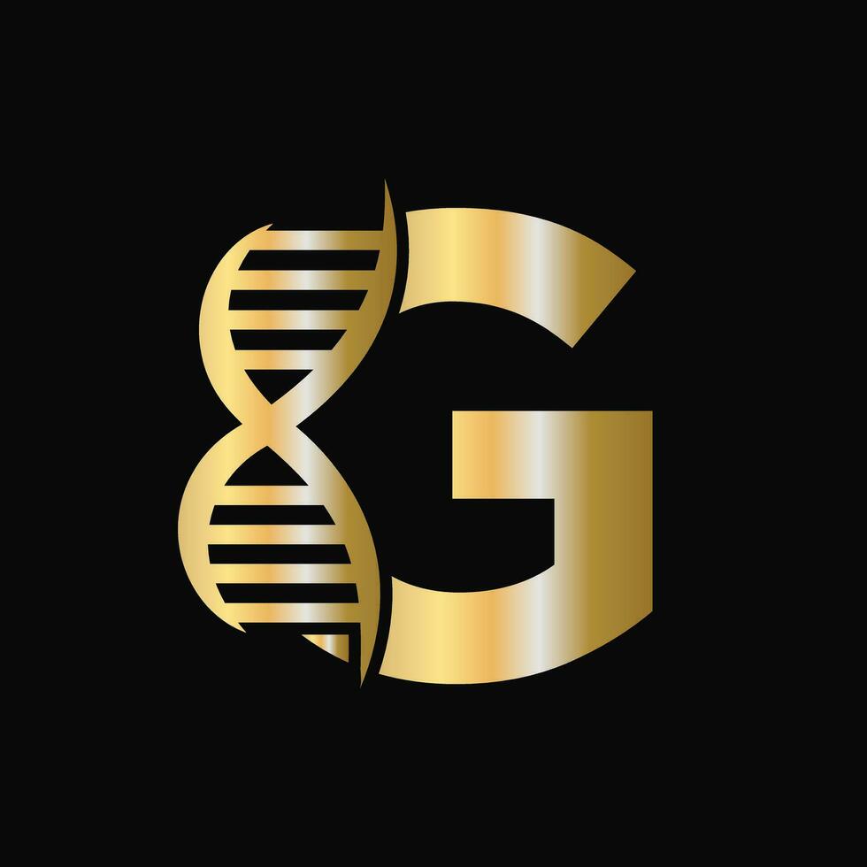 Brief G DNA Logo Design Konzept mit DNA Zelle Symbol. Gesundheit Pflege Symbol vektor