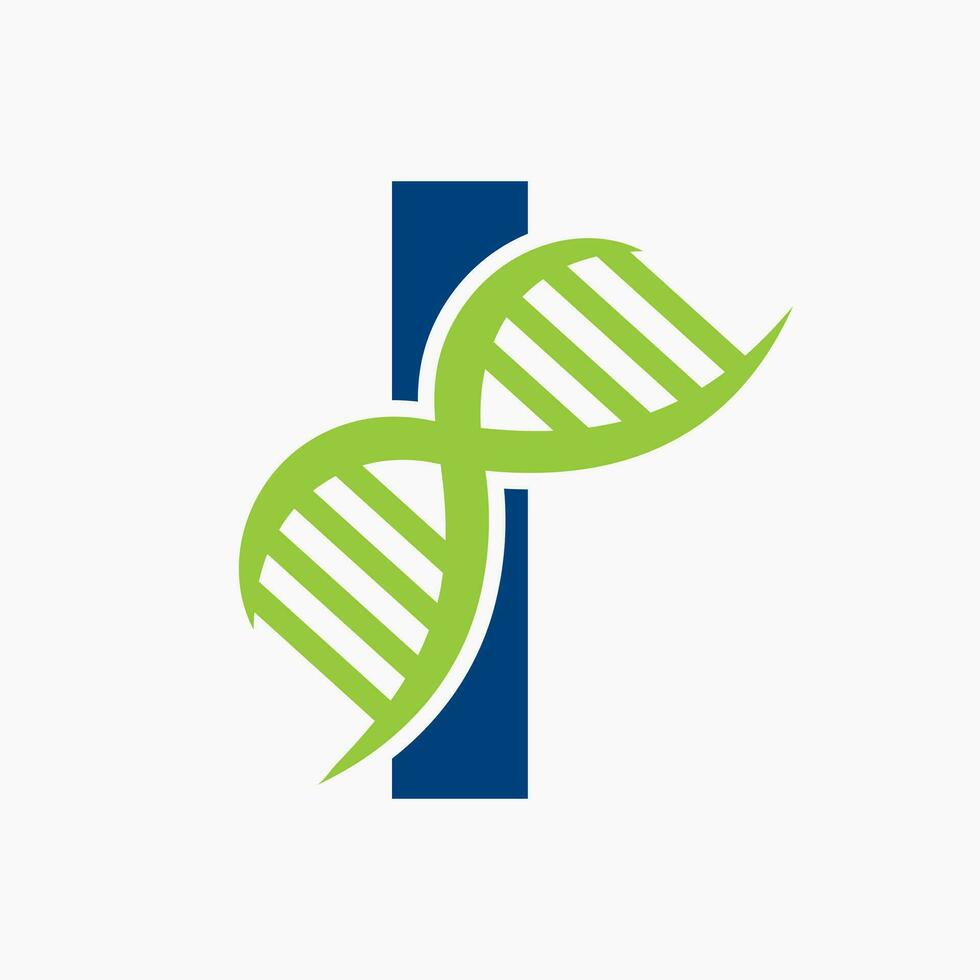 Brief ich DNA Logo Design Konzept mit DNA Zelle Symbol. Gesundheit Pflege Symbol vektor