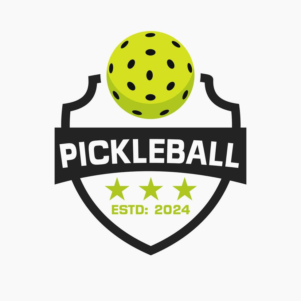 ättikslag boll logotyp begrepp med skydda och pickleball symbol vektor