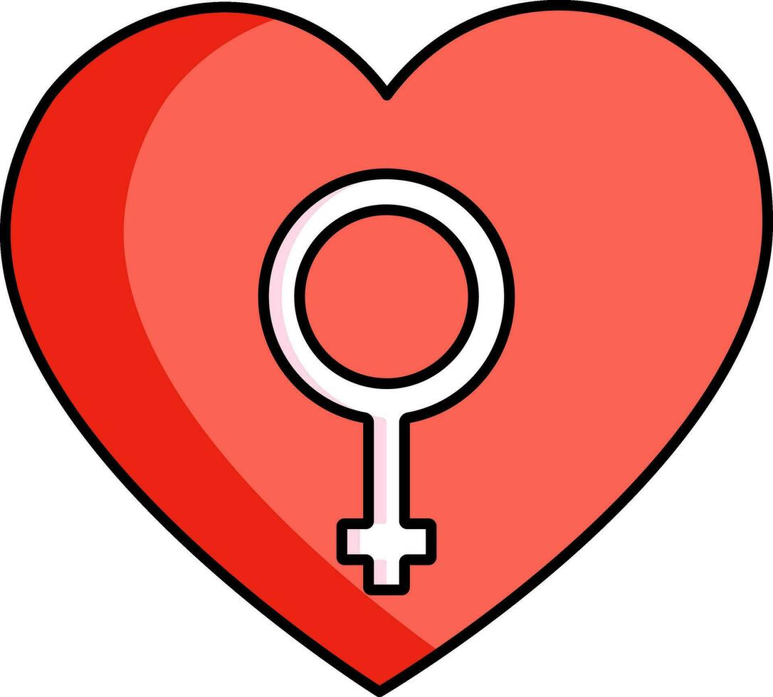 kvinna symbol på hjärta form ikon i orange och vit Färg. vektor