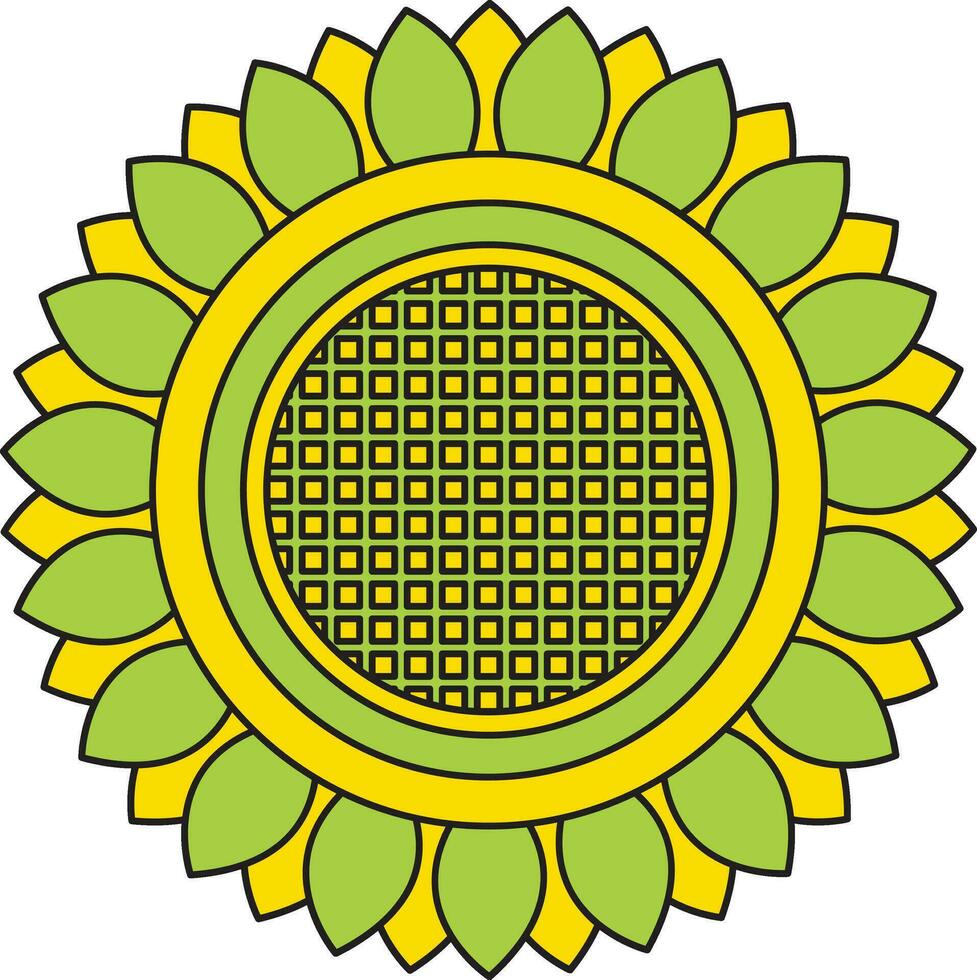 Grün und Gelb Farbe mit Schlaganfall von Sonnenblume Symbol im Illustration. vektor