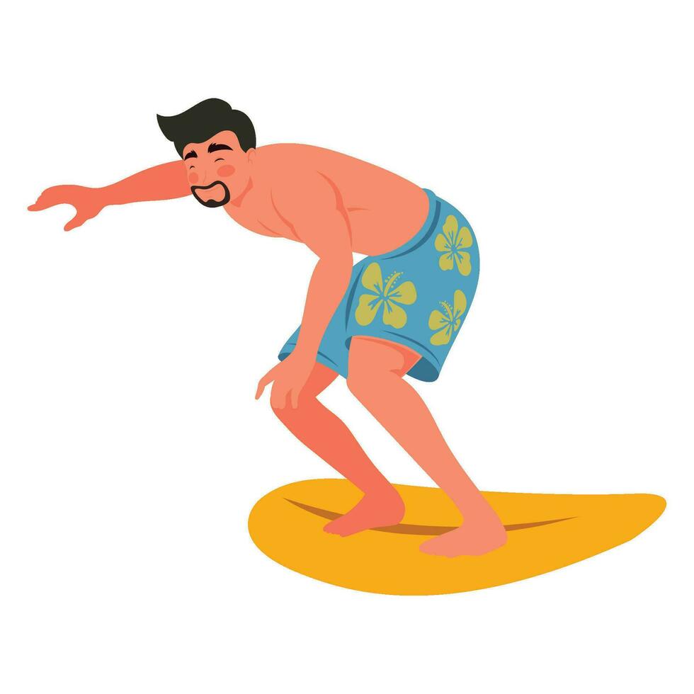 Mann Surfen im Surfbrett Charakter vektor