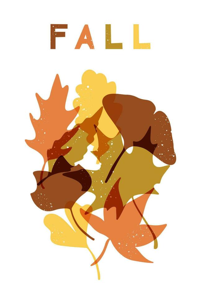 fallen Risoprint Komposition mit abstrakt Blätter. retro monochromatisch Hand gezeichnet Illustration mit Grunge Textur. Herbst Nostalgie typografisch Design. perfekt zum Hintergrund, Banner, Poster vektor