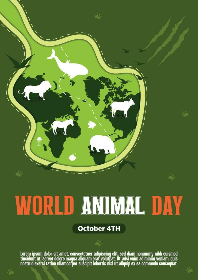 affisch mall värld djur- dag med flora och fauna vektor illustration 1.10