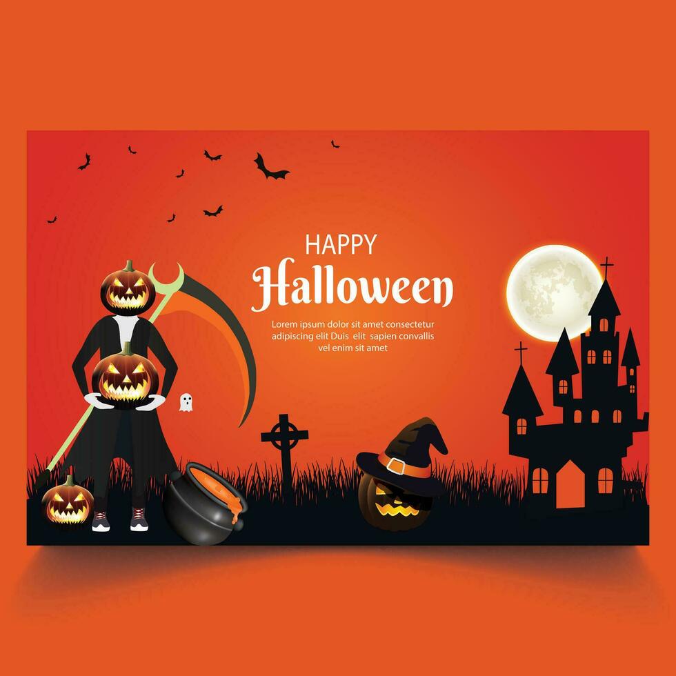 halloween baner med pumpor och en kyrkogård. flygblad eller inbjudan mall för halloween fest. vektor illustration.