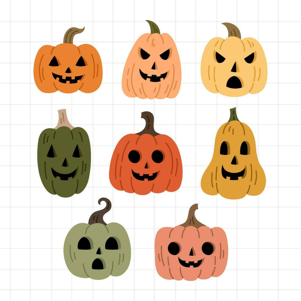 färgrik halloween pumpa uppsättning grafisk resurs vektor