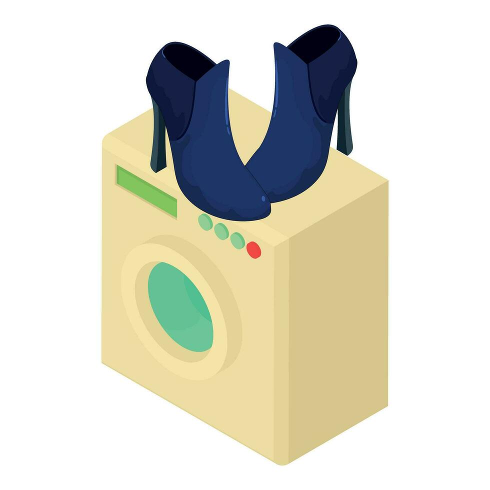 Knöchel Stiefel Symbol isometrisch Vektor. Blau Frauen Knöchel Stiefel auf Waschen Maschine Symbol vektor