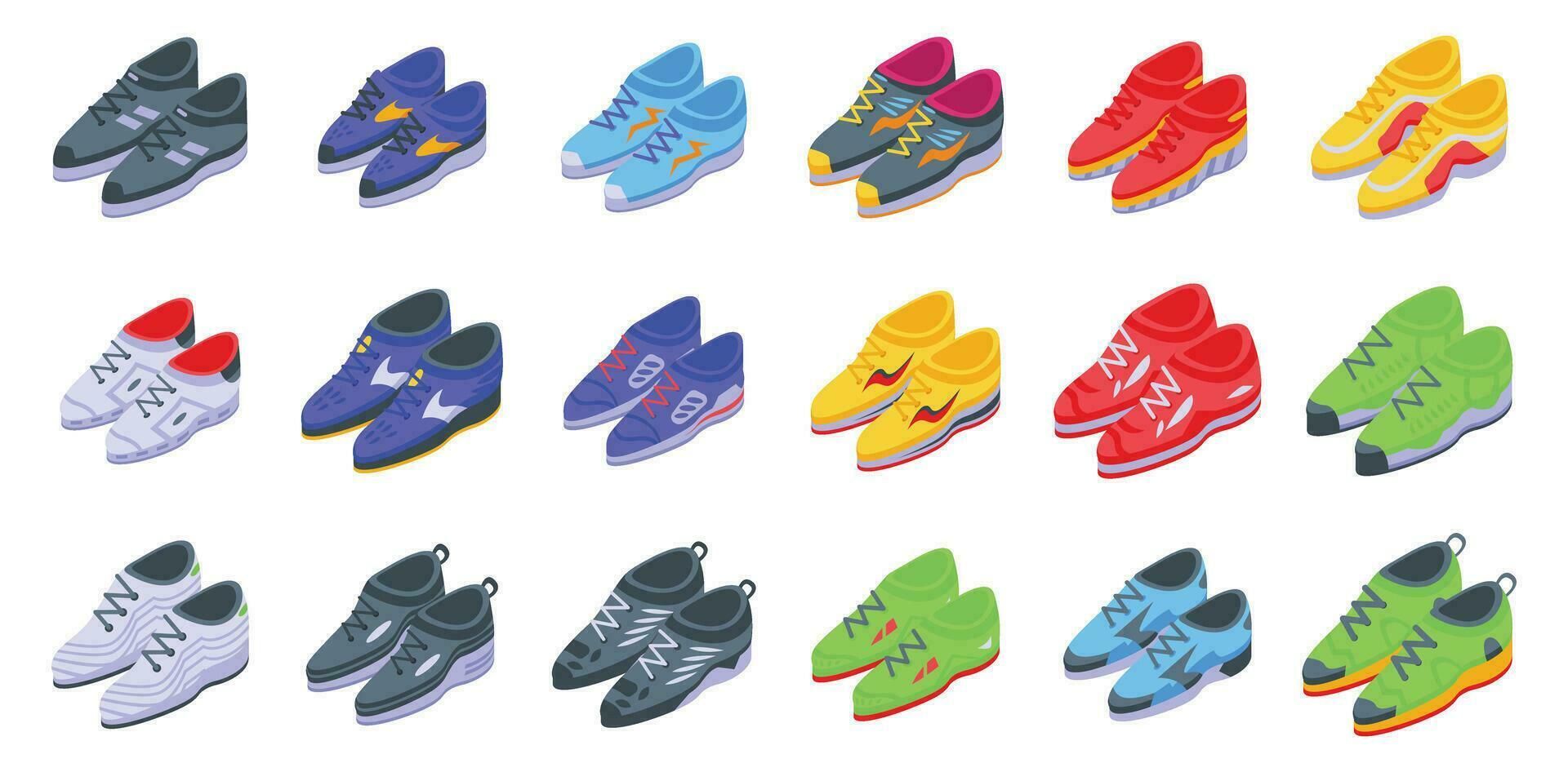 Laufen Schuhe Symbole einstellen isometrisch Vektor. Sport Fitnessstudio vektor