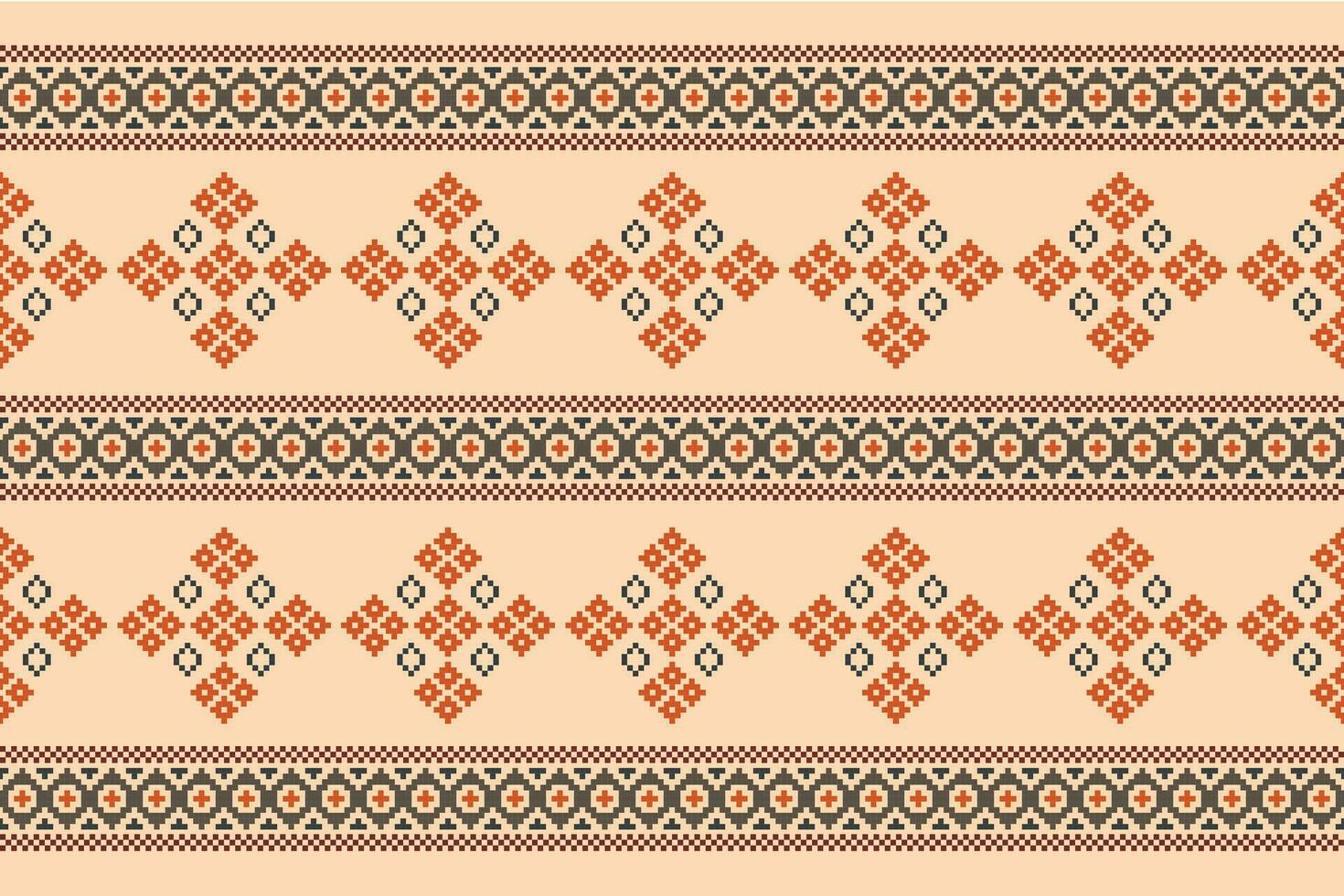 etnisk geometrisk tyg mönster korsa stitch.ikat broderi etnisk orientalisk pixel mönster brun grädde bakgrund. abstrakt, vektor, illustration. textur, kläder, ram, motiv, siden tapet. vektor