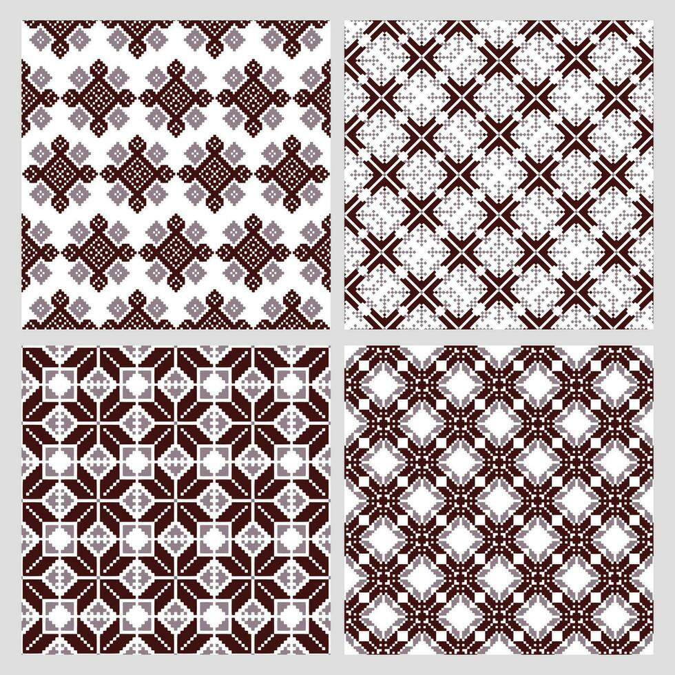 uppsättning av etnisk sömlös mönster. geometrisk abstrakt tvåfärgad mönster etnisk motiv. skriva ut, textil, bakgrund, vektor