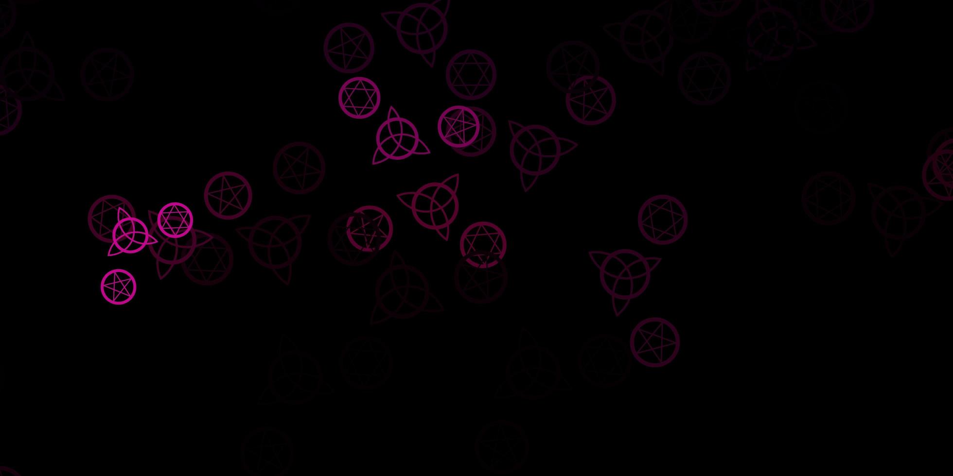 dunkelrosa Vektorhintergrund mit okkulten Symbolen. vektor