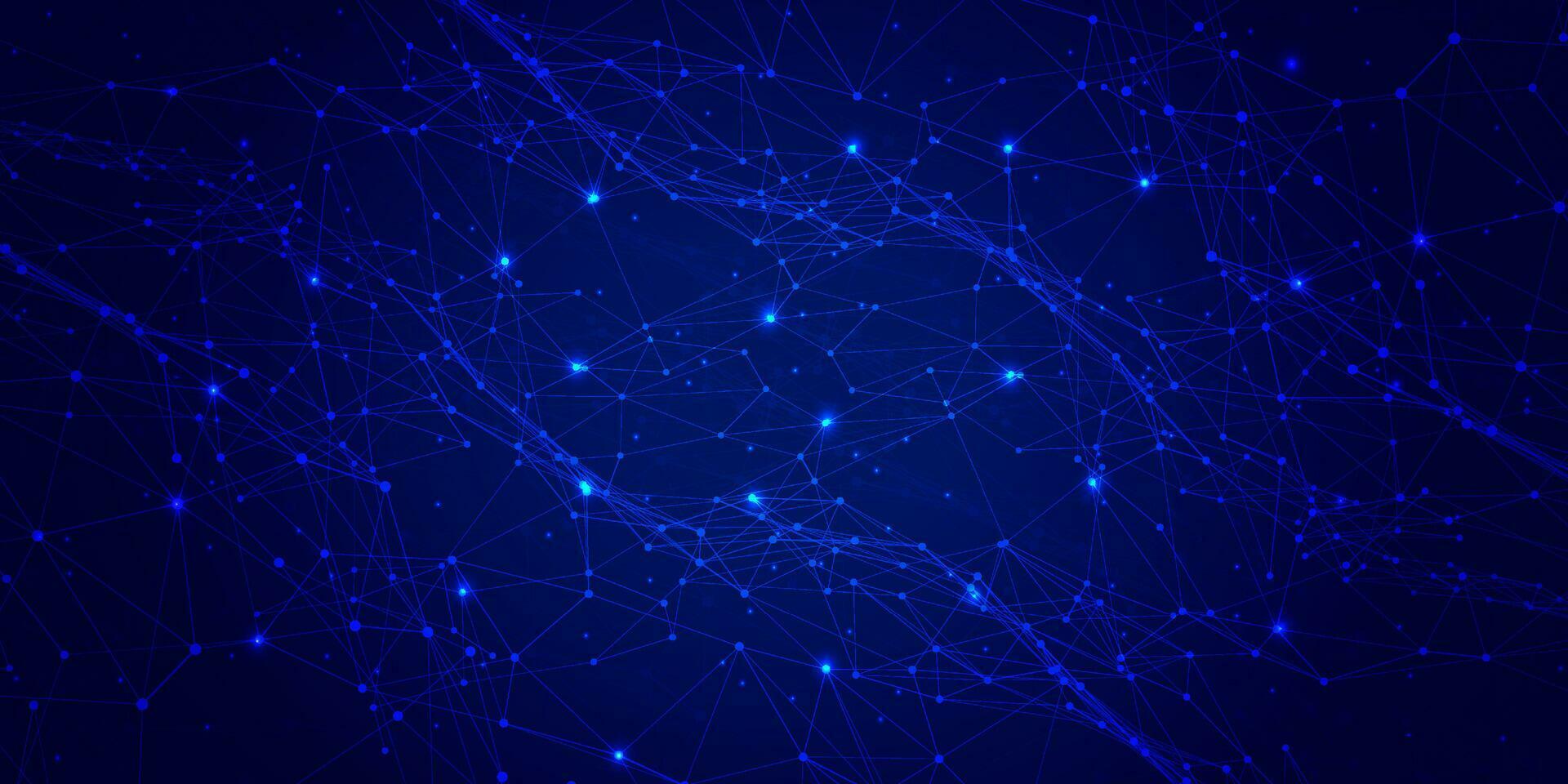 digital teknologi internet nätverk förbindelse blå bakgrund, cyber nano information, abstrakt trogen kommunikation, innovation vetenskap framtida tech data, ai stor data, rader prickar illustration 3d vektor