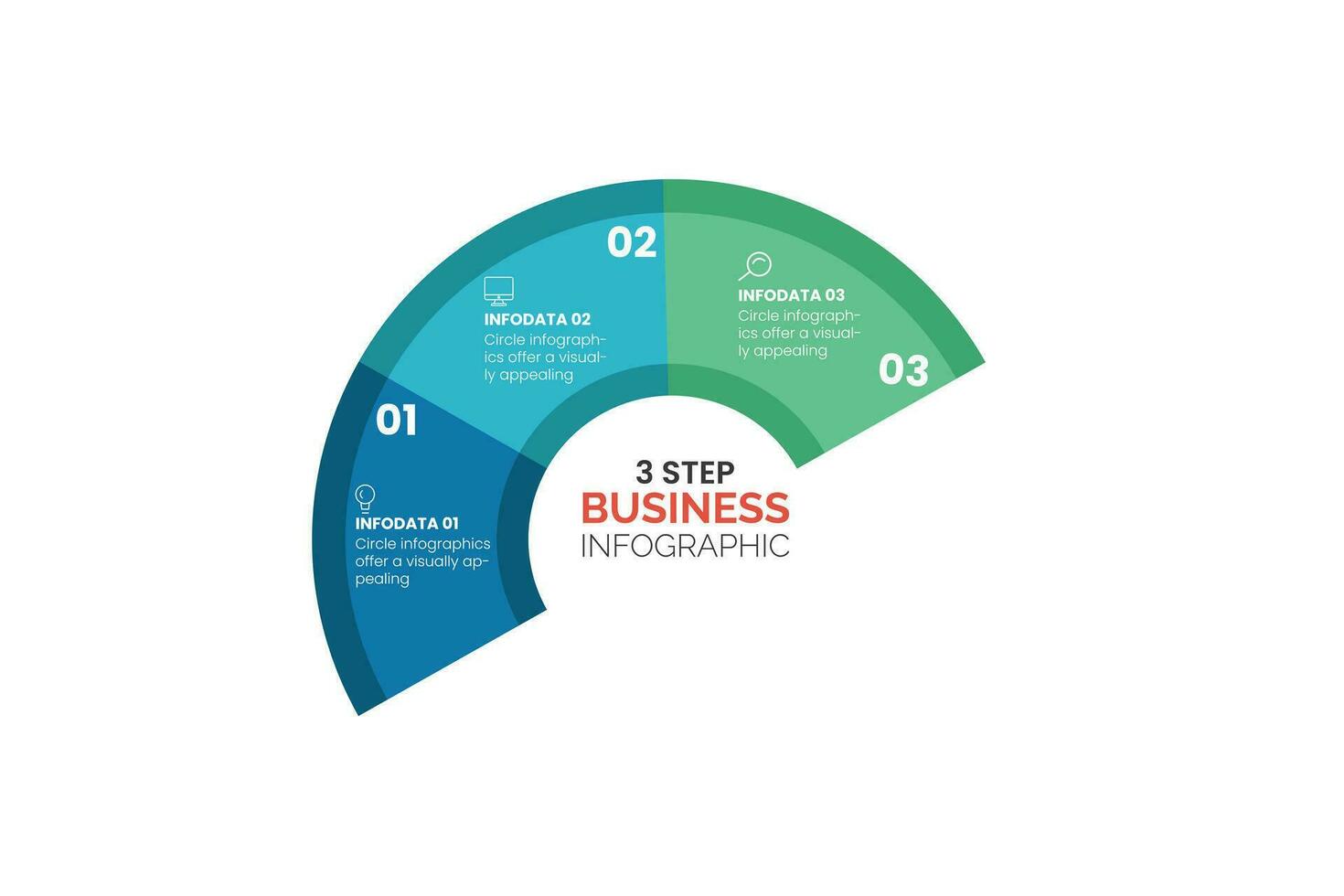 Kreis Diagramm Infografik Vorlage mit 3 Optionen zum Präsentationen, Werbung, Grundrisse, jährlich Berichte. Vektor Illustration.